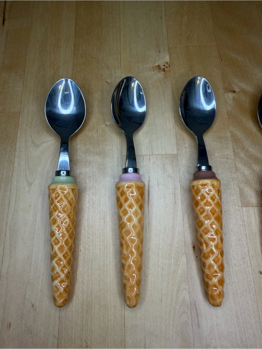 Ice Cream Cone Handle Dessert Spoons - Set of 4